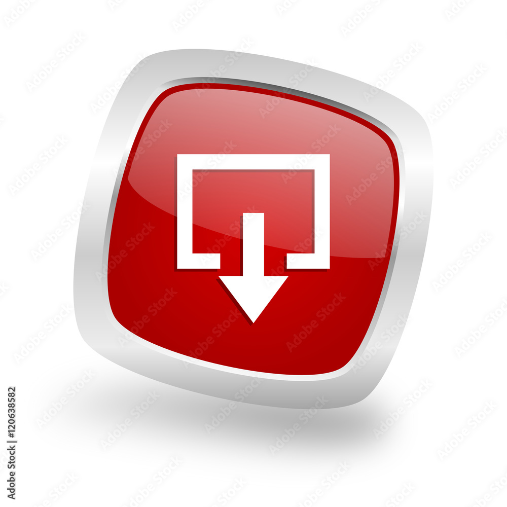 Poster exit square red glossy chrome silver metallic web icon