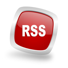rss square red glossy chrome silver metallic web icon