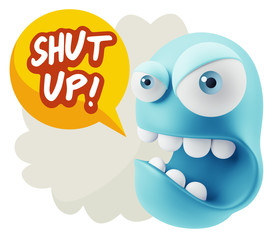 Obraz premium 3d Rendering Angry Character Emoji saying Shut Up with Colorful