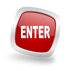 enter square red glossy chrome silver metallic web icon