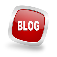 blog square red glossy chrome silver metallic web icon