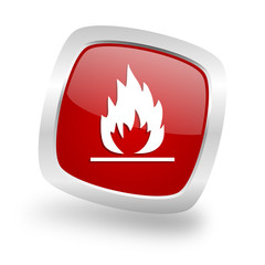 flame square red glossy chrome silver metallic web icon