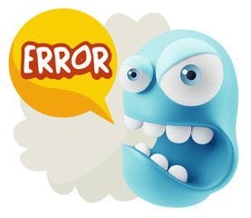 3d Rendering Angry Character Emoji saying Error with Colorful Sp
