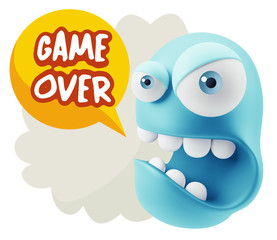 Obraz premium 3d Rendering Angry Character Emoji saying Game Over with Colorfu