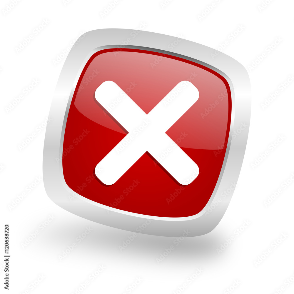 Poster cancel square red glossy chrome silver metallic web icon
