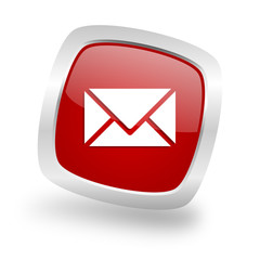 Fototapeta na wymiar email square red glossy chrome silver metallic web icon