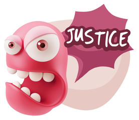 3d Rendering Angry Character Emoji saying Justice with Colorful