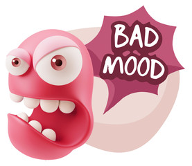 3d Rendering Angry Character Emoji saying Bad Mood with Colorful