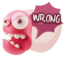 3d Rendering Angry Character Emoji saying Wrong with Colorful Sp