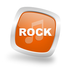 rock music square orange glossy chrome silver metallic web icon