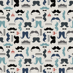 Vector colorful pattern with mustaches, mustache combs and bows