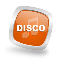 disco music square orange glossy chrome silver metallic web icon