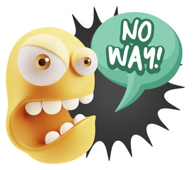 3d Rendering Angry Character Emoji saying No Way with Colorful S