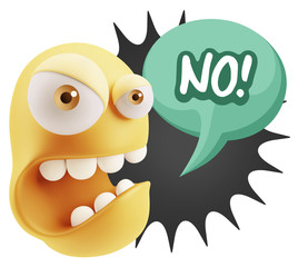3d Rendering Angry Character Emoji saying No with Colorful Speec