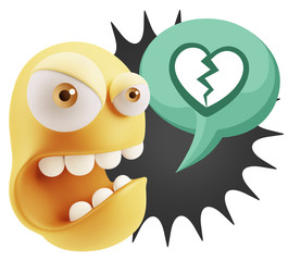 3d Rendering Angry Character Emoji saying Heart Broken Icon with