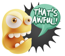 3d Rendering Angry Character Emoji saying That's Awful with Colo