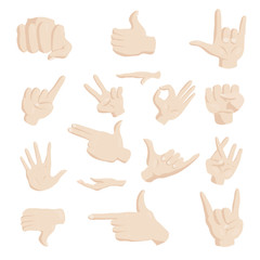Hand gesture icons set in cartoon style. Finger language set collection vector illustration