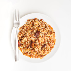 Lentil stew with rice home isolated