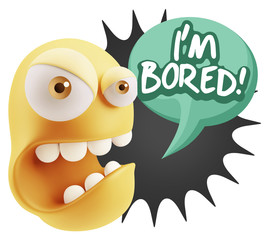 Fototapeta premium 3d Rendering Angry Character Emoji saying I'm Bored with Colorfu