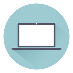 Laptop icon flat style with shadow isolated on background, vector illustration for web design