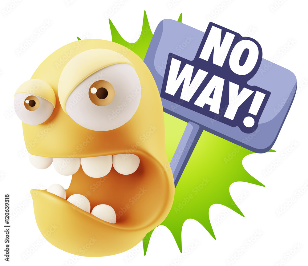 Fototapete 3d Rendering Angry Character Emoji saying No Way with Colorful S