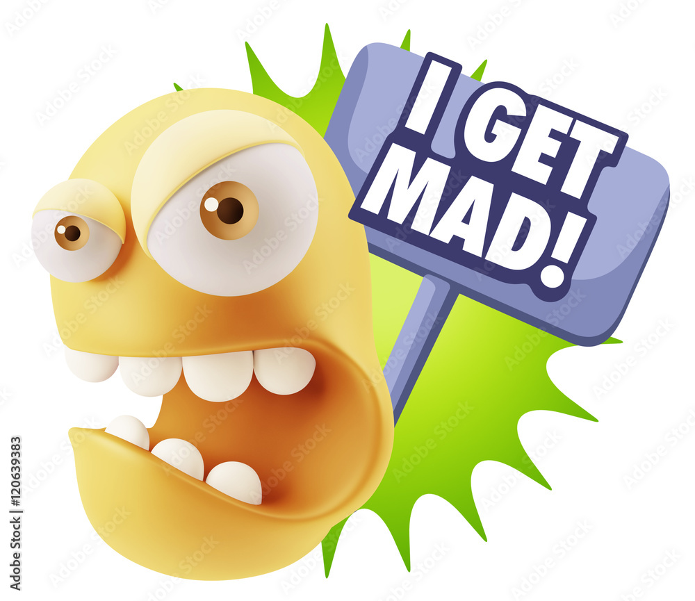 Fototapete 3d Rendering Angry Character Emoji saying I Get Mad with Colorfu