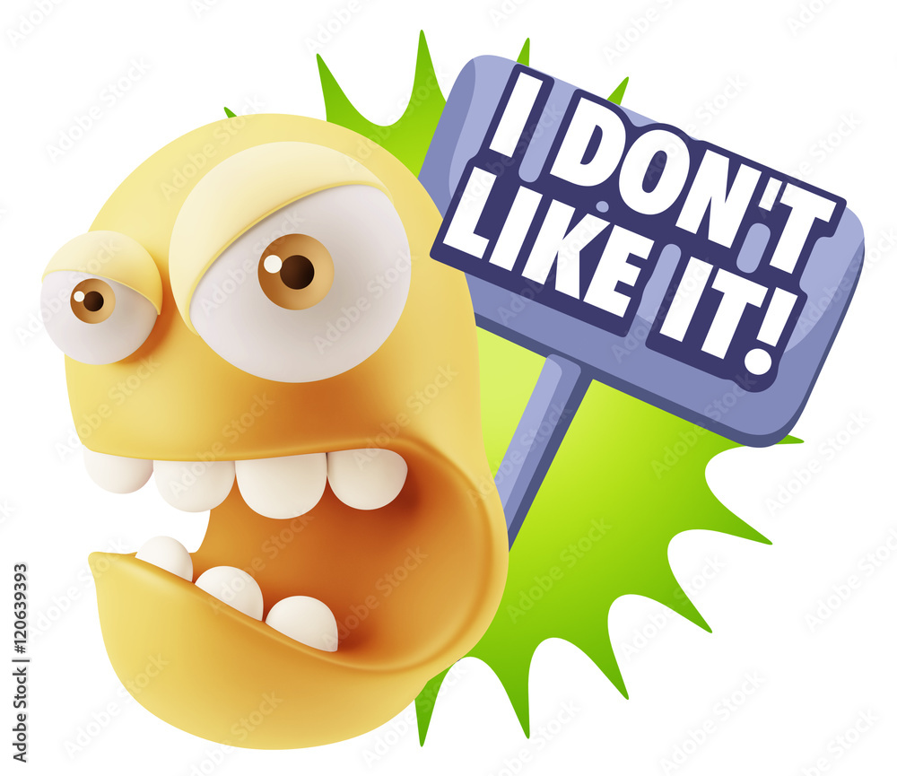Fototapete 3d rendering angry character emoji saying i don`t like it with c