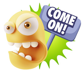 3d Rendering Angry Character Emoji saying Come On with Colorful