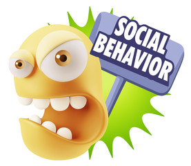 3d Rendering Angry Character Emoji saying Social Behavior with C