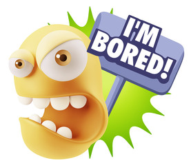 3d Rendering Angry Character Emoji saying I'm Bored with Colorfu