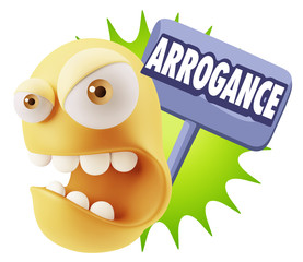 3d Rendering Angry Character Emoji saying Arrogance with Colorfu