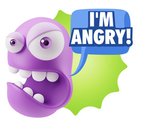 3d Rendering Angry Character Emoji saying I'm Angry with Colorfu