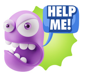 3d Rendering Angry Character Emoji saying Help me with Colorful
