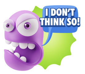 3d Rendering Angry Character Emoji saying I Don't Think So with