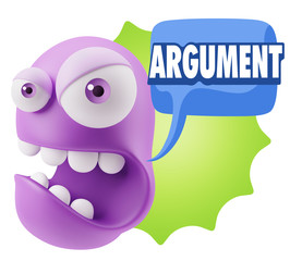3d Rendering Angry Character Emoji saying Argument with Colorful