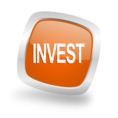 nvest square orange glossy chrome silver metallic web icon