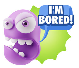 3d Rendering Angry Character Emoji saying I'm Bored with Colorfu