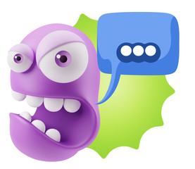 3d Rendering Angry Character Emoji saying … with Colorful Spee
