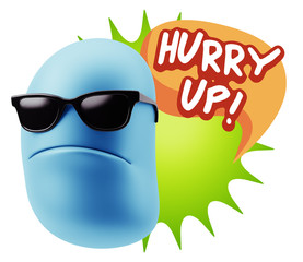 3d Rendering Angry Character Emoji saying Hurry Up with Colorful