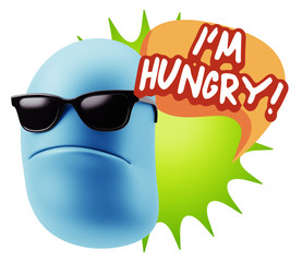 3d Rendering Angry Character Emoji saying I'm Hungry with Colorf