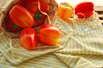 Fresh peppers on napkin, closeup
