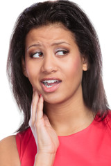 Woman suffering from toothache tooth pain.