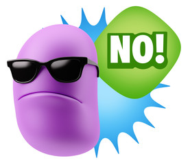 3d Rendering Angry Character Emoji saying No with Colorful Speec