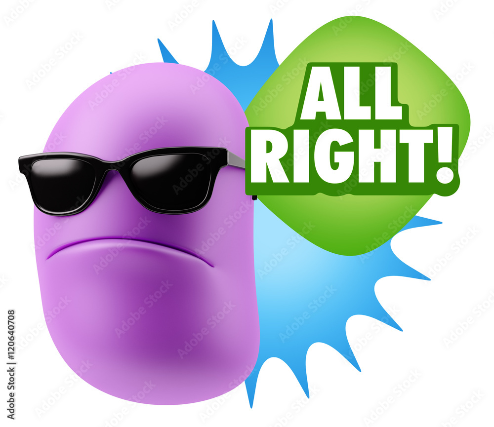 Fototapete 3d Rendering Angry Character Emoji saying All Right with Colorfu