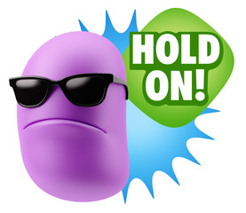 3d Rendering Angry Character Emoji saying Hold On with Colorful