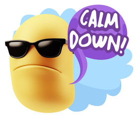 3d Rendering Angry Character Emoji saying Calm Down with Colorfu