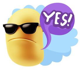 3d Rendering Angry Character Emoji saying Yes with Colorful Spee