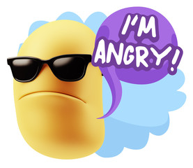 3d Rendering Angry Character Emoji saying I'm Angry with Colorfu