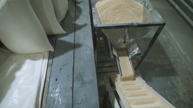 oatmeal cereal is packaged in bags at the factory.