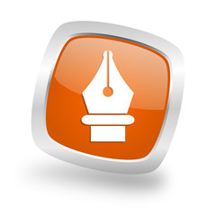 pen square orange glossy chrome silver metallic web icon